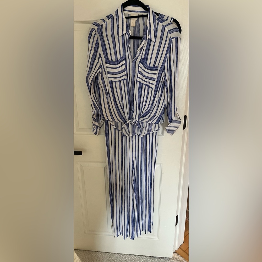 Chico's Navy and White Striped Top